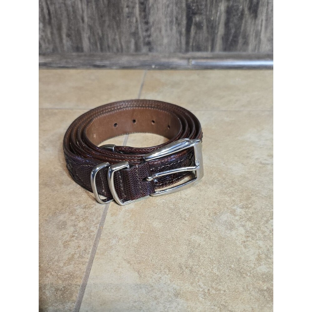 Jos. A. Bank Brown Ringmark Lizard Belt with Silver Buckle 48